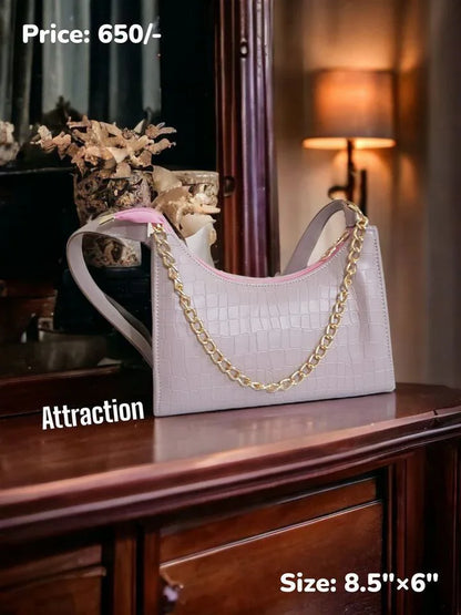 Croc Textured Shoulder Bag – Chic Mini Handbag with Gold Chain Accent