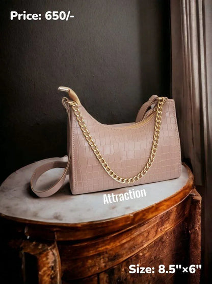 Croc Textured Shoulder Bag – Chic Mini Handbag with Gold Chain Accent